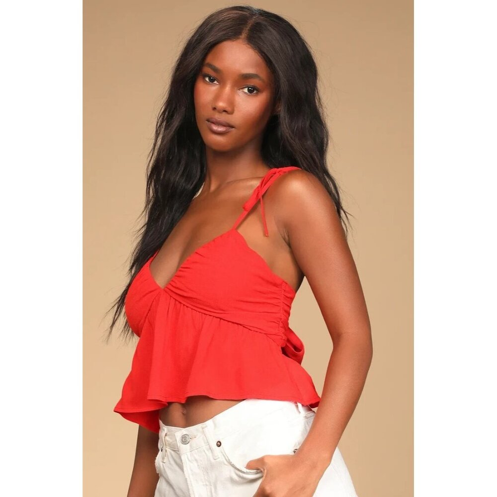 Lulus Back to Love Crop Top Small Orange Tie-Back Tie Straps Cami Tank Women's